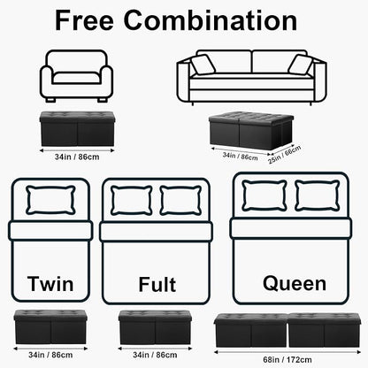 AmasSmile Footrest Ottoman Bench with Storage,34Inch Black Leather Footstool, Coffee Table, Padded Seat, Storage Chest,Blanket Store with Flipping Lid for Livingroom and Bedroom