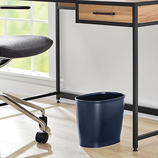 iDesign Slim Plastic Bathroom Trash Can, Small Garbage Bin for Bedroom, Office, Desk, Dorm, Navy Blue