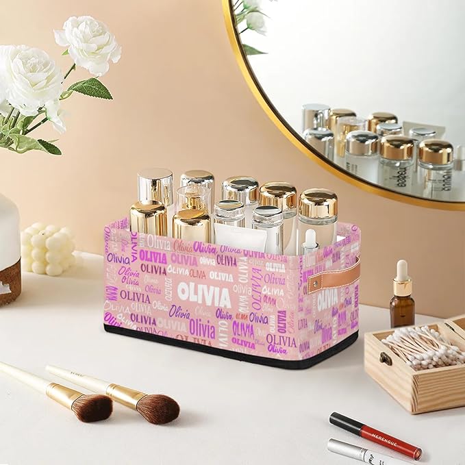 Personalized Narrow Storage Bins, Customized Name Pale Pink Storage Basket Rectangle Organizer for Organizing Kids Pets Toys Towels Socks Shelf Closet