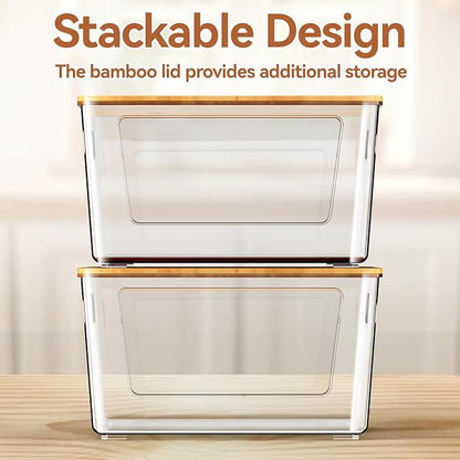 spospo 2 Pack Trash Bag Holder with Bamboo Lid, Stackable Trashbag Dispenser, Extra Large Garbage Bag Holder for Kitchen Laundry Room Under Sink Organization and Storage