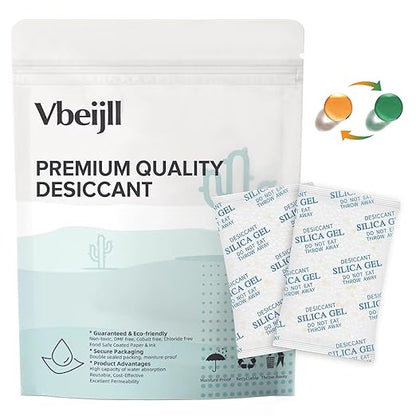 5 Gram (50 Pack) Color-Indicating Silica Gel Packets, Premium Food Grade Desiccant - Rechargeable Moisture Absorbers for Food Storage, Electronics, 3D Filament & Safes