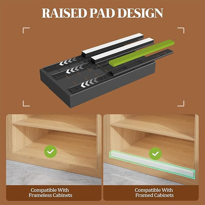 Seinloes 4 Pack Expandable Pull Out Cabinet Organizer 21" Deep With Raising Pad for Framed Cabinets,Upgrade 3 Slide Rails Slide Out Drawers,No Drill Roll Out Shelves,Adjustable Width 9"-14" Black