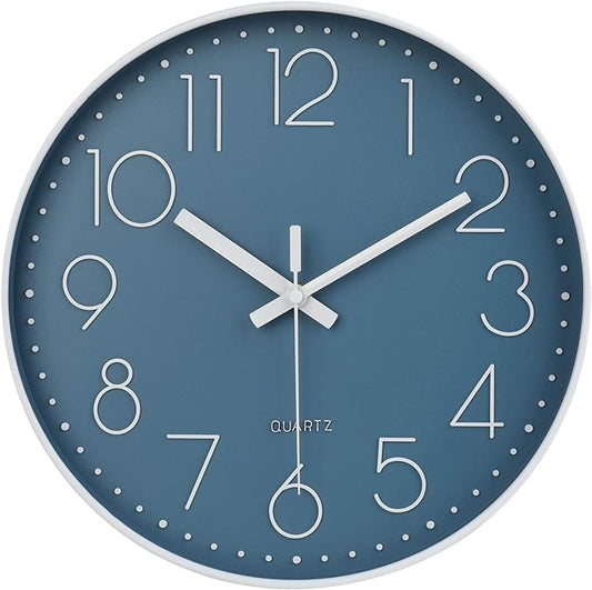 jomparis 12 Inch Silent Non-Ticking Battery Operated Quality Quartz Round Wall Clock Modern Decor Clock for Home Office Bedroom Bathroom(Cerulean/Blue Color)