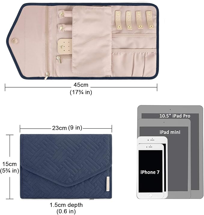 BAGSMART Travel Jewelry Organizer Roll Foldable Jewelry Case for Journey-Rings, Necklaces, Bracelets, Earrings, Smokey Blue