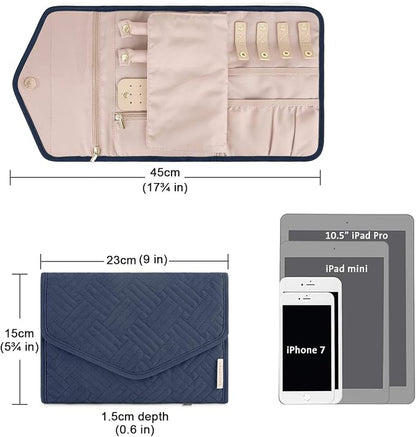 BAGSMART Travel Jewelry Organizer Roll Foldable Jewelry Case for Journey-Rings, Necklaces, Bracelets, Earrings, Smokey Blue