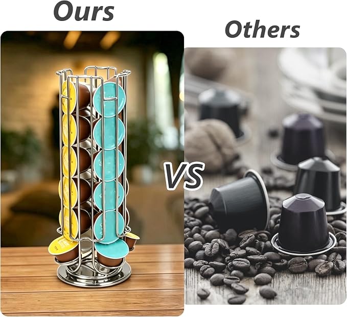 Rotating Coffee Pod Holder for Dolce Gusto Capsules,360° Spinning Coffee Capsule Carousel,48 Pod Capacity Metal Wire Storage Rack,Countertop Coffee Organizer Stand for Kitchen & Office (Silver)