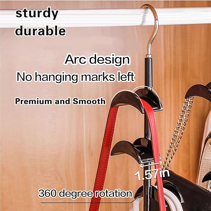 Purse Organizer Purse Organizer for Closet Purse Hanger-360 °Rotation,Curved Design, No Fear of Deformation of The Bag Strap，Premium and Smooth Purse Hook (Black 1 Piece)