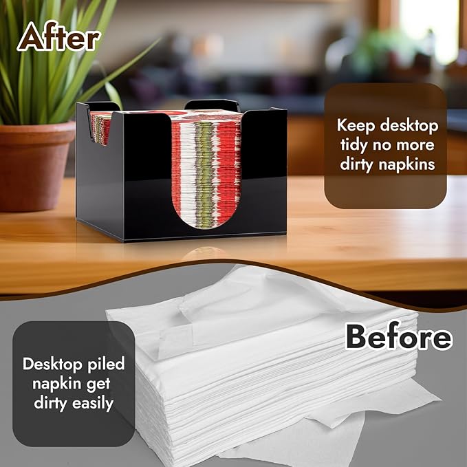 Acrylic Cocktail Napkin Holder Deep for 5 x 5 Inch Napkin Black Bar Napkin Holder Caddy Square Paper Napkin Holder Guest Towel Holder Napkin Dispenser for Coffee Bar Restaurant Home 5.7x5.7x4.1 Inch
