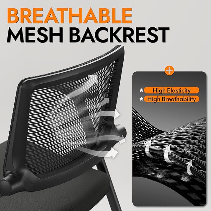 FYLICA Foldable Office Chair with PU Wheels and Smooth Armrest-Ergonomic Mesh Bouncing Back, Stackable Conference Room Chair, Office Guest & Reception & Meeting Chair (Black)