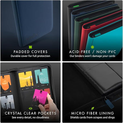 Vault X 4 Pocket Zip Binder, 160 Cards, Exo-Tec Material, 20 Side-Loading Pages (Blue)