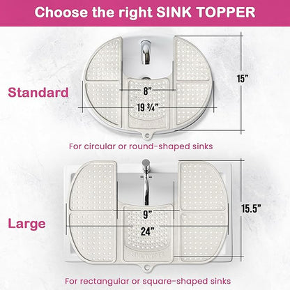 Sink Topper Bathroom Counter Cover & Storage Saver, Foldable Silicone Mat for Hot Tools, Hair Styling & Makeup, Beauty Brush Cleaning Mat, RV Camper Sink Cover & for Small Spaces (Large - Lavender)