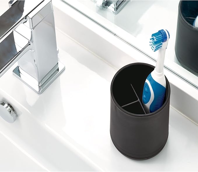 iDesign Toothbrush Holder for Normal Toothbrushes,Spin Brushes,and Toothpaste,The Cade Collection - 3" x 3" x 4. 5",Matte Black,(Pack of 12)