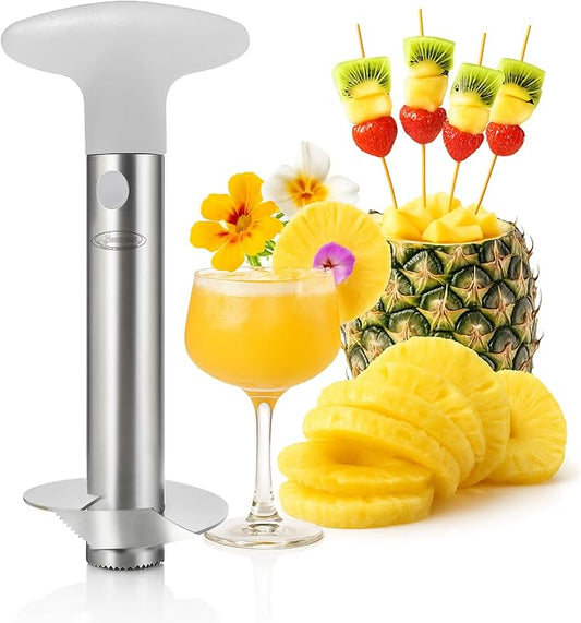 Pineapple Corer, [Upgraded, Reinforced, Thicker Blade] Newness Premium Pineapple Corer Remover, Stainless Steel Pineapple Core Tool for Home & Kitchen with Sharp Blade for Diced Fruit Ring (Clear)
