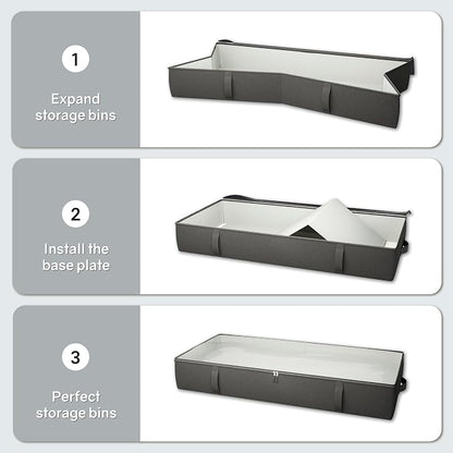 TidyCorner 2-Pack Under Bed Storage Containers, 8 Inches Tall Underbed Clothes Storage Organizer Bin with Sturdy Sidewalls/Bottom, Under the Bed Storage Bags 2 Storage Bins, Black