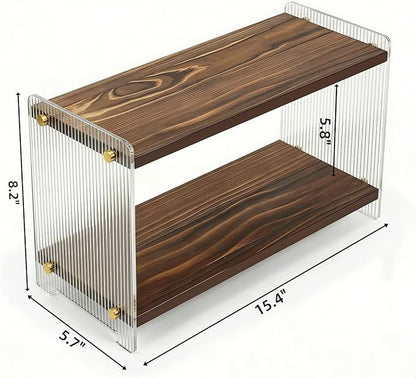 Coffee Station Organizer 2 Tier, Solid Wood Mug Shelffor Coffee Bar,Matcha Station,Tea Storage - Holds Mugs,Beans,Syrup,Cups,Tirrers (Dark Brown Wood Grain, 15.4" L x 5.7" W x 8.2" H)