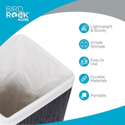 BIRDROCK HOME Square Laundry Hamper with Lid and Cloth Liner, Medium Basket with Soft Handles, Durable Collapsible Fabric Bin for Clothes,Towels, Dorm, Narrow Closet, Bedroom, Dirty Laundry - Espresso