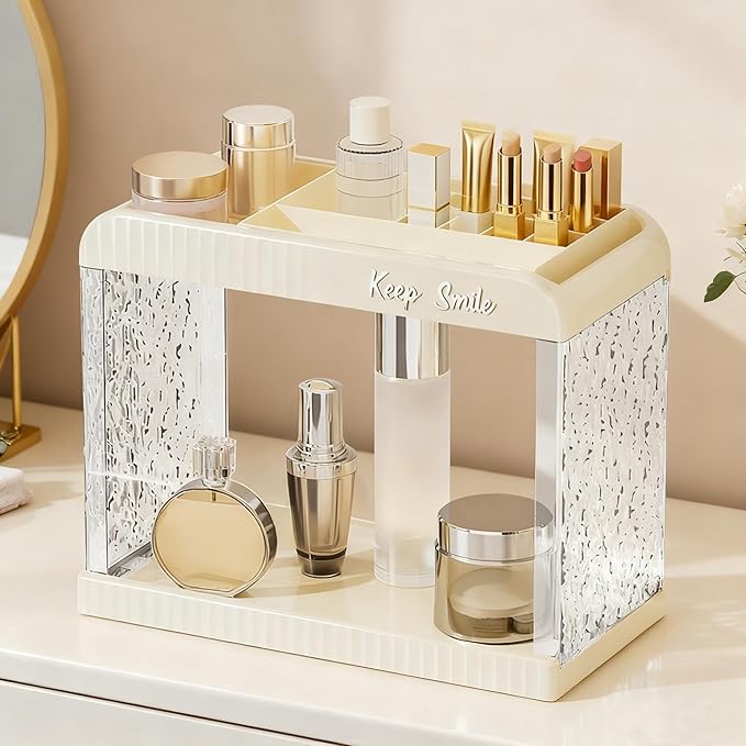 Bathroom Counter Organizer, 2-Tier Acrylic Storage Organizer for Makeup Perfume Lipstick, Skincare Organizers Shelf, Vanity Storage Tray for Bedroom, Living Room, Spice Racks, Coffee Bar