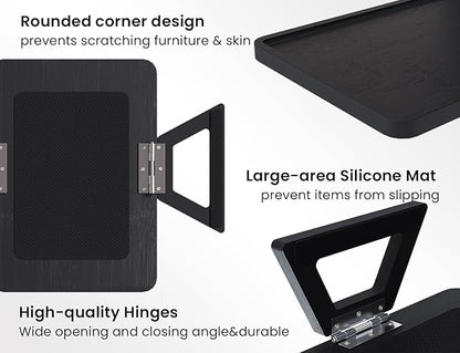 2 Pack Couch Arm Tray,Bamboo Folding Sofa Tray,Sofa Armrest Trays Clip-On Couch Desk for Drinks,Snacks,Phone,Remote Control（Black）