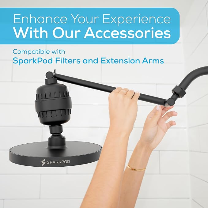 SparkPod Rain Shower Head, 8 Inch Square | High Pressure Shower Heads, 90 Nozzle (Touch-to-Clean), Adjustable Showerhead, No-tool Universal Connection