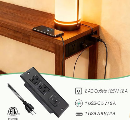 47" Entryway Table, Narrow Console Sofa Table, with Outlets and USB-C Port, Entryway Table with Open Storage, for Living Room, Hallway, Entryway, Foyer, Kitchen Counter, Golden Walnut