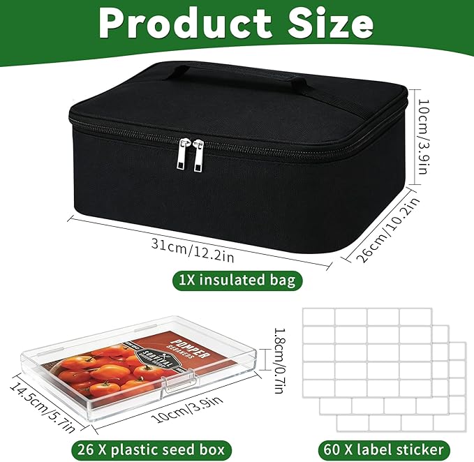 26 Slots Seed Storage Organizer Box, Oxford Cloth Seeds Insulated Bag with Label Stickers, Dual Zipper Seed Packet Container for Vegetable Flower Plants Garden, Holds 80-200 Envelopes