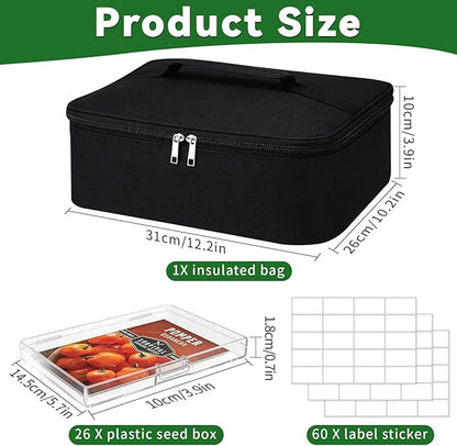 26 Slots Seed Storage Organizer Box, Oxford Cloth Seeds Insulated Bag with Label Stickers, Dual Zipper Seed Packet Container for Vegetable Flower Plants Garden, Holds 80-200 Envelopes