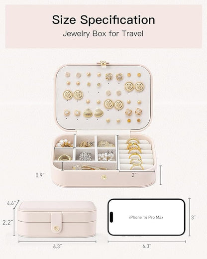 VLANDO Travel Jewelry Case, PU Leather Travel Jewelry Box with Earring Holder, Portable Display Small Jewelry Box for Mothers Day Women Girls Gift - Pink