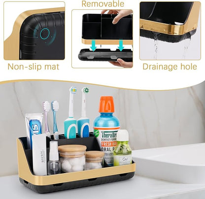 GFWARE Gold Toothbrush Holders for Bathrooms Countertop Organizer - Detachable 7 Slots Electric Toothbrush and Toothpaste Holder, Kids Organization and Storage, Restroom Accessories Vanity Stuff