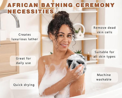 2 Pack African Net Sponge Exfoliating Body Scrubber Bath Sponge for Daily Use (Dark Brown+Dark Green)