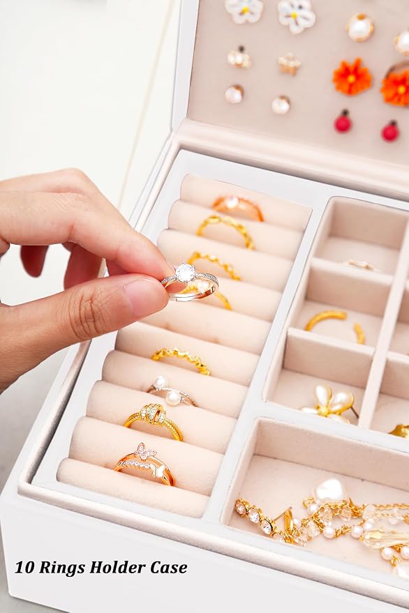 QBestry Girls Jewelry Box for Earrings Jewelry Organizer Box Teen Girls Earrings Organizer Jewelry Box Earring Holder Organizer Stud Earring Box for Girls Womens Jewelry Case Organizer White