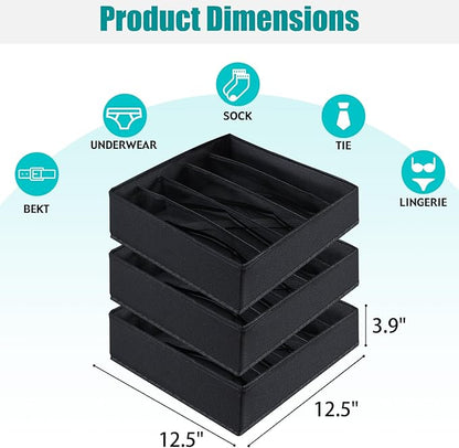 Bra Storage Drawers Organizer for Clothing Underwear Drawer Organizer Dividers Black Foldable Storage Cube Bins for Bra,Socks, Underwear,3 Pack （Black）