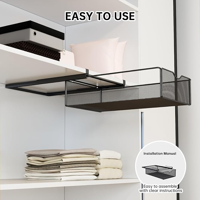 2 Pack Underwear Sock Drawer Organizer Set, Pull-Out Storage Baskets for Bra & Clothing, Closet & Dorm Room Organization Essentials(Black)