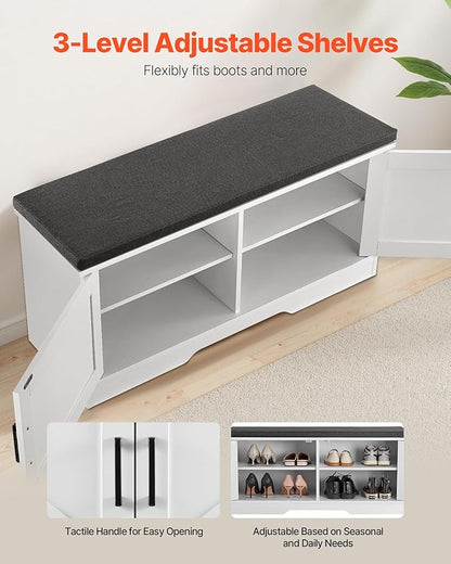 VEVOR Shoe Storage Bench with Padded Cushion & 2 Barn Doors, Entryway Bench 39.4 x 14.0 x 18.1 Inches, for Entryway, Hallway, Living Room, Bedroom