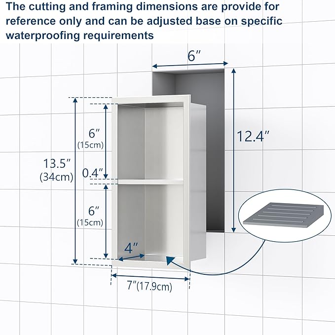 Qeke Shower Foot Rest for Shaving Legs, 304 Stainless Steel Footrest Niche With Holder, Recessed Shower Niche, Brushed Nickel, 5.9" X 12.3"