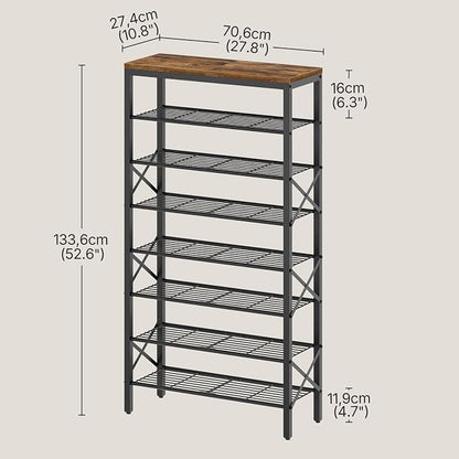 YATINEY 8 Tier Shoe Rack, Shoe Storage Organizer, Large Capacity Shoe Shelf Holds 32 Pairs of Shoes, Sturdy and Stable, for Entryway, Hallway, Closet, Dorm Room, Rustic Brown SS08BR