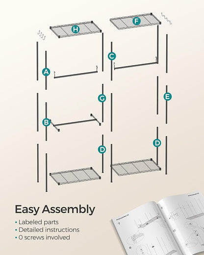 SONGMICS Clothes Rack, Freestanding Wardrobe Closet, Metal Clothing Racks, Heavy-Duty Garment Rack with Adjustable Shelves, Hanging Rods, Dividable, 15.8 x 47.2 x 70.9 Inches, Ink Black ULGR423B01