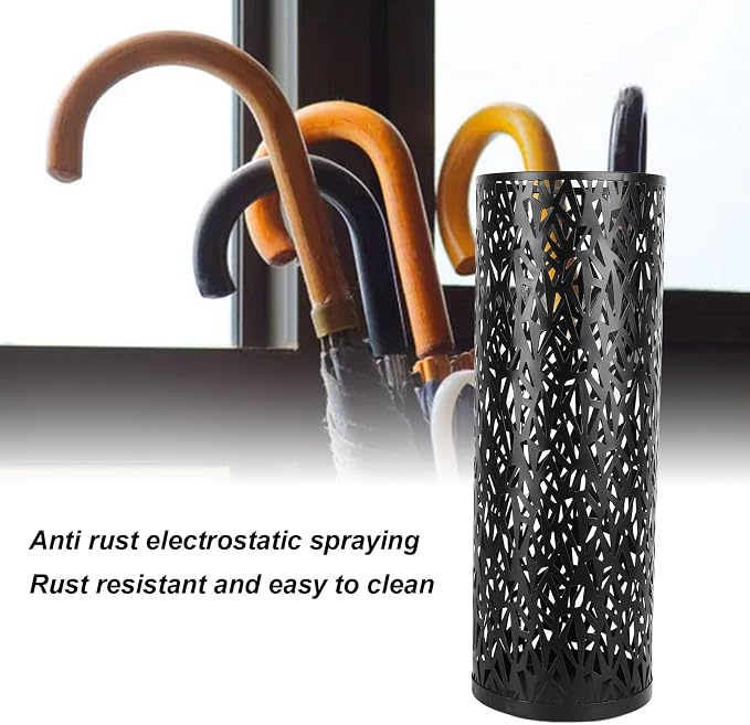 Umbrella Stand Rack for Entryway, Metal Hollowed Freestanding Umbrella Holder, Rain Collection Umbrella Organizer Bin for Can Walking Stick, Home Office Decor, Large