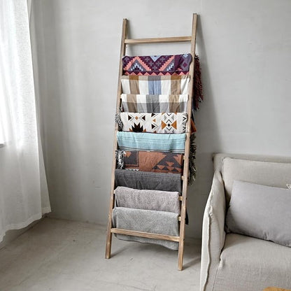 FUIN 6.4ft Extra Wide Wooden Blanket Ladder Living Room Decorative Wal Leaning Farmhouse Quilt Display Holder Rustic Wood Towel Rack for Bathroom, Burnt Brown, 24 inch Wide with 11 Rungs