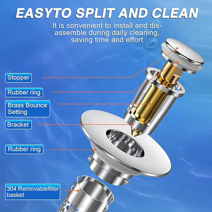 Sink Stopper Hair Catcher, Pop-up Sink Drain Strainer with Removable Stainless Steel Strainer Basket Hair Catcher, Bathroom Sink Strainer for Bathroom Sink Stopper Replacement(New/2PCS)