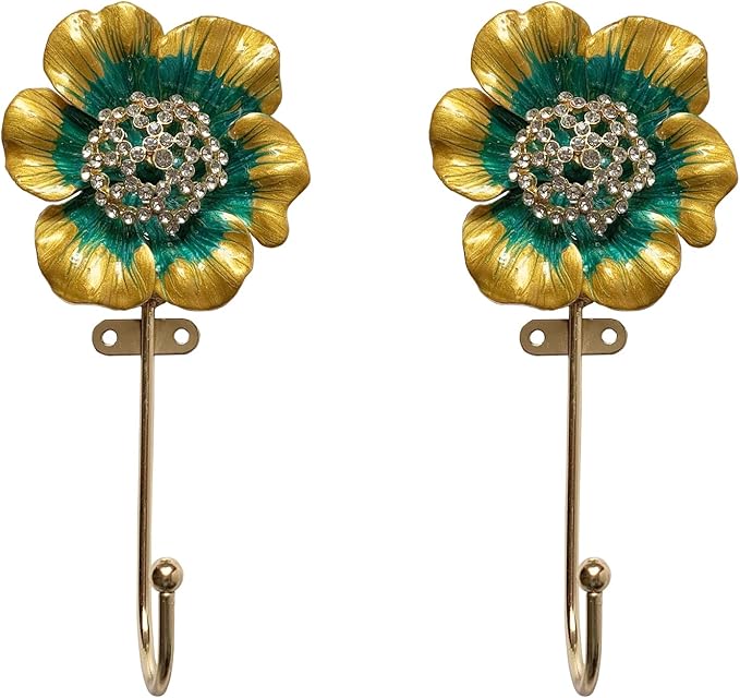 Vintage Flower Shaped Decorative Wall Hooks Rack Hangers for Hanging Clothes Coats Towels Keys Hats, 2 Pack Antique Metal Mounted Wall Hook