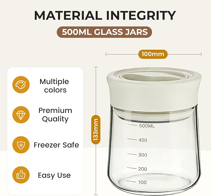 MOODTALK Overnight Oats Containers with Lids 2026 Upgrade - 17oz Glass Mason Jars- Anti-Slip Design Borosilicate Glass Storage Tank - Moisture-Proof Oat Snack Can