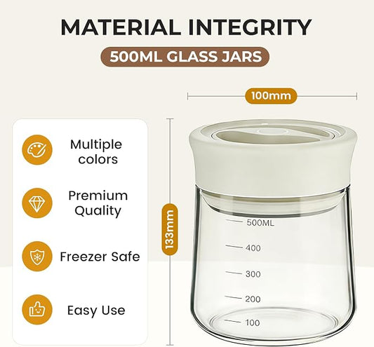 MOODTALK Overnight Oats Containers with Lids 2026 Upgrade - 17oz Glass Mason Jars- Anti-Slip Design Borosilicate Glass Storage Tank - Moisture-Proof Oat Snack Can