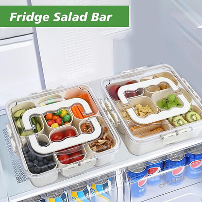 SMALL Divided Serving Tray with Lid and Handle, Portable Snack Box Container, 6 Compartments Veggie Fruit Snackle Tray,Charcuterie Box Container for Party, Travel, Entertaining,Picnic, SMALL SIZE