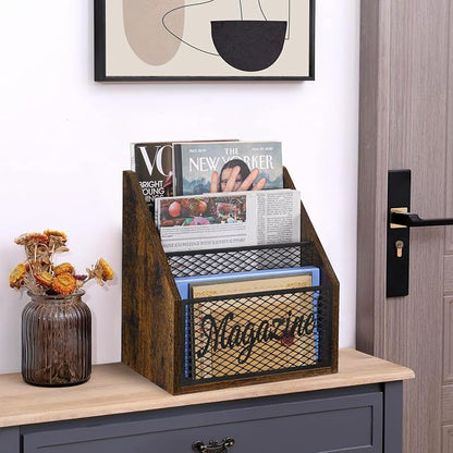 YINMIT Magazine Holder, Stepped 3 Tier Magazine Rack Floor, Magazine Storage Basket, Folder Organizer Bin for Magazines,Books,Newspapers,Tablets