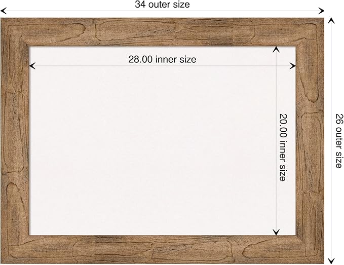 Amanti Art White Cork Board for Wall, 26x34 Vision Board with Brown Wood Frame, Medium Corkboard Office Decor for Home Organization, Rustic Farmhouse Corkboard Pinboard to display items for home
