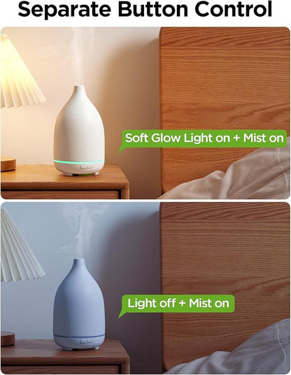 InnoGear Oil Diffuser, 150ML Ceramic Diffuser for Essential Oils Handcrafted Aromatherapy Diffuser Ultrasonic Cool Mist Humidifier with 2 Mist Modes Waterless Auto Off for Room Office, White Base