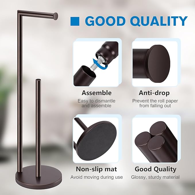 Toilet Paper Holder Stand,Toilet Paper Holder Free Standing,Bronze Toilet Stand Holder for 4 Rolls,Toilet Paper Storage by Bathth