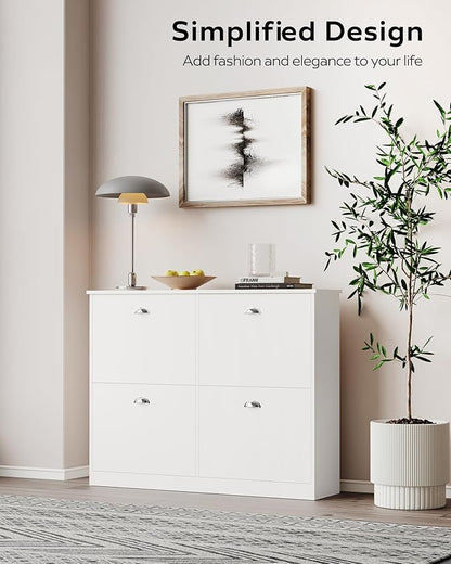 MIRROTOWEL Shoe Cabinet,Hidden Slim Narrow Shoe Rack Cabinet with 4 Drawers for Entryway, Foyer,Hallway,Bedroom,White