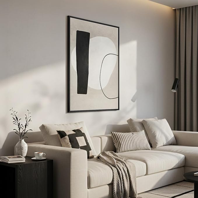Framed Neutral Black and White Abstract Wall Art, Large Modern Canvas Prints Paintings Artwork for Walls, Minimalist Neutral Canvas Pictures for Living Room Dining Bedroom Hallway Wall Decor 24x36 In