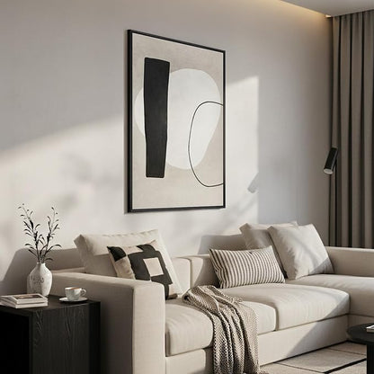 Framed Neutral Black and White Abstract Wall Art, Large Modern Canvas Prints Paintings Artwork for Walls, Minimalist Neutral Canvas Pictures for Living Room Dining Bedroom Hallway Wall Decor 24x36 In